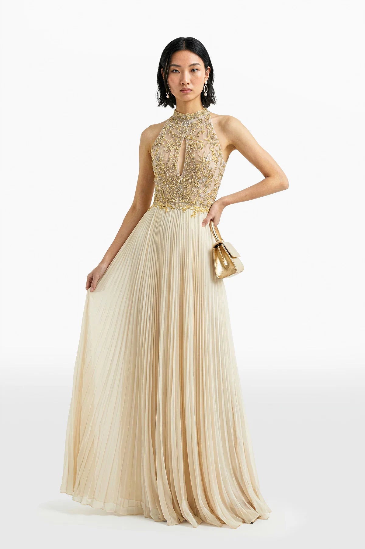 Embroidered Dress with Pleated Skirt