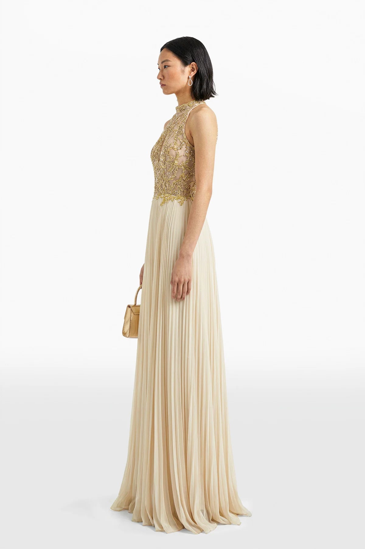Embroidered Dress with Pleated Skirt