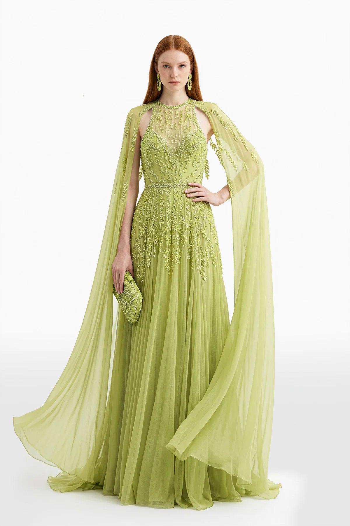 Embroidered Georgette Cape Dress