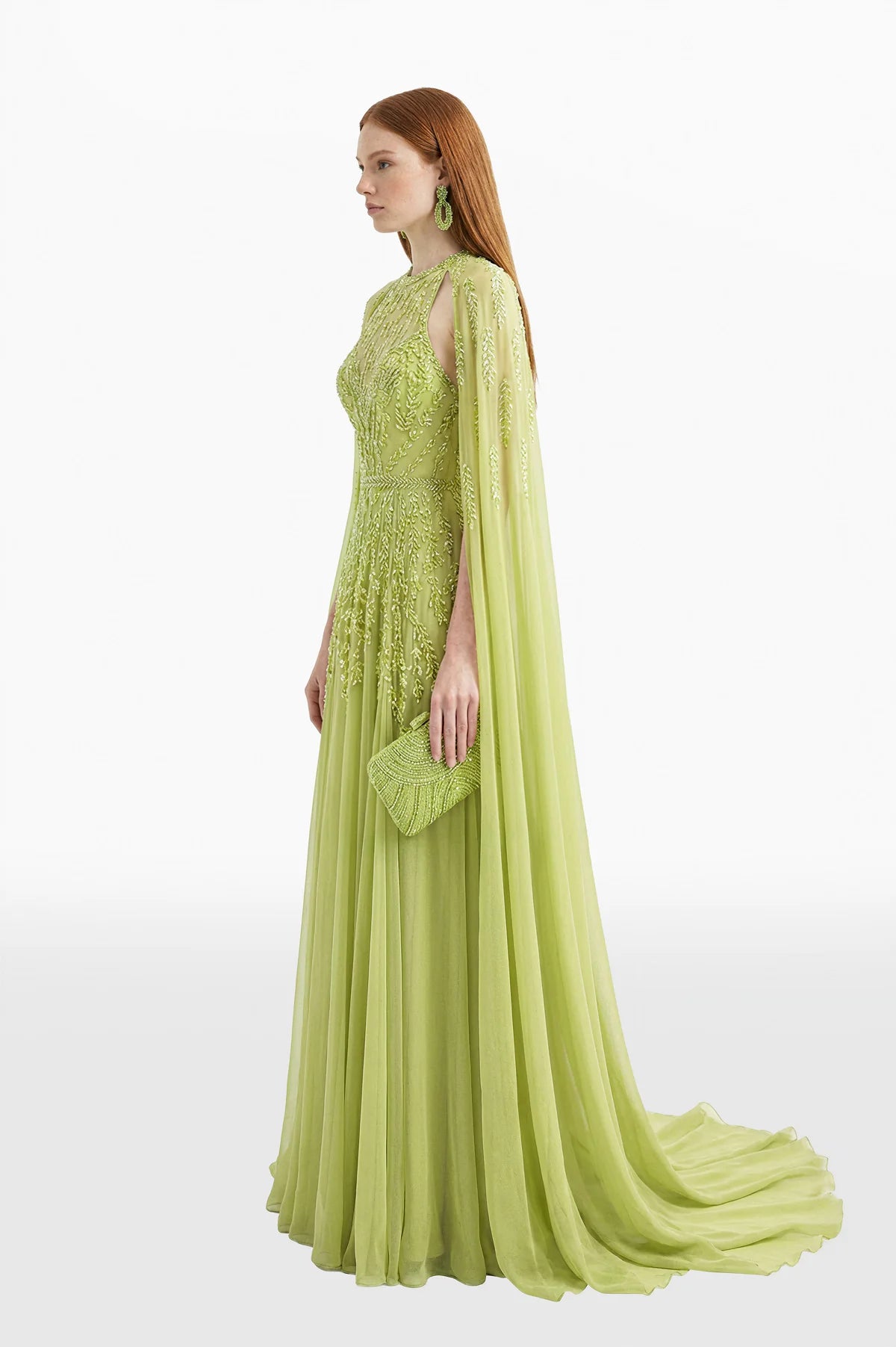 Embroidered Georgette Cape Dress