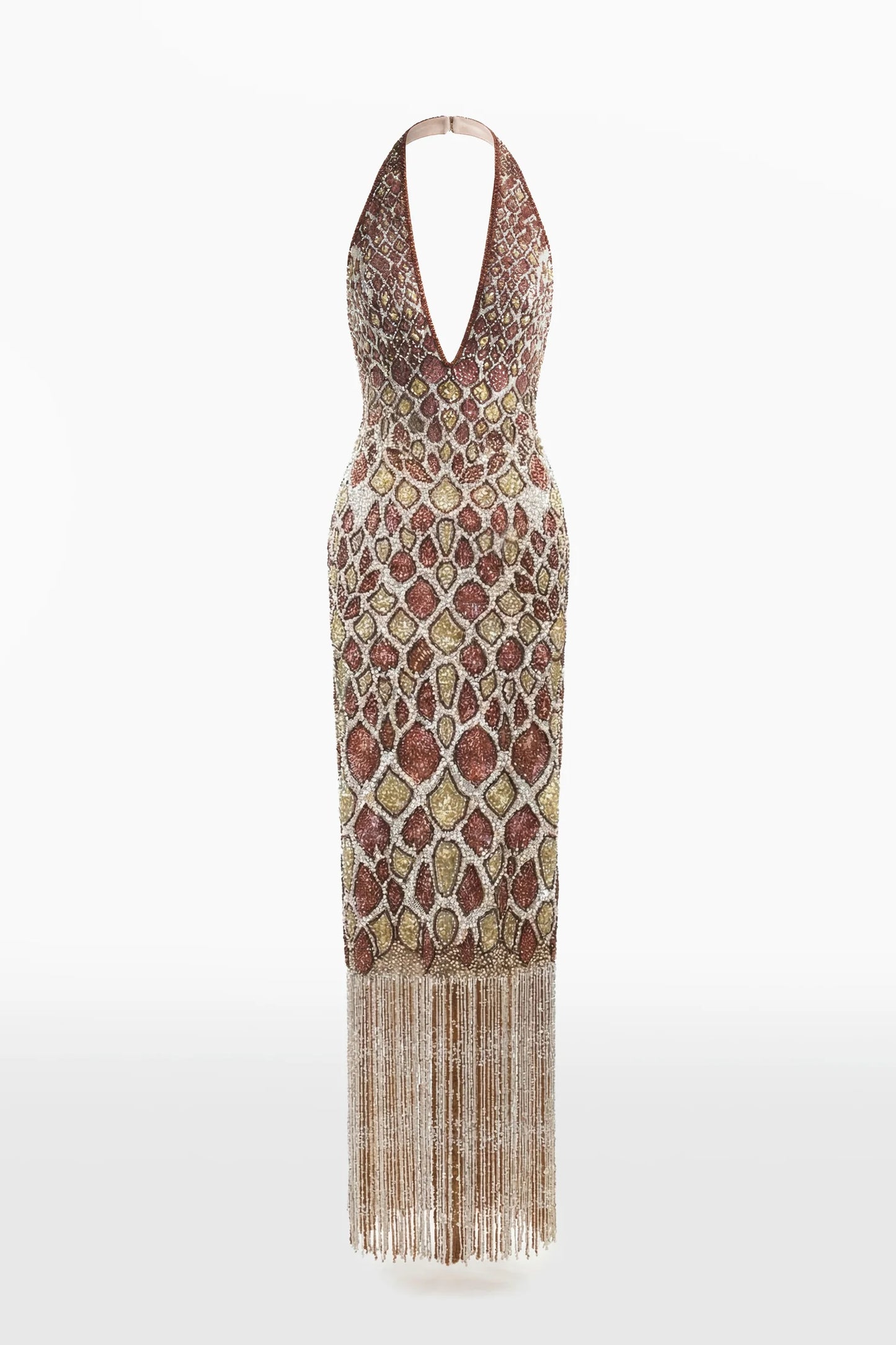 Snake-Inspired Halter Neck Embroidered Dress