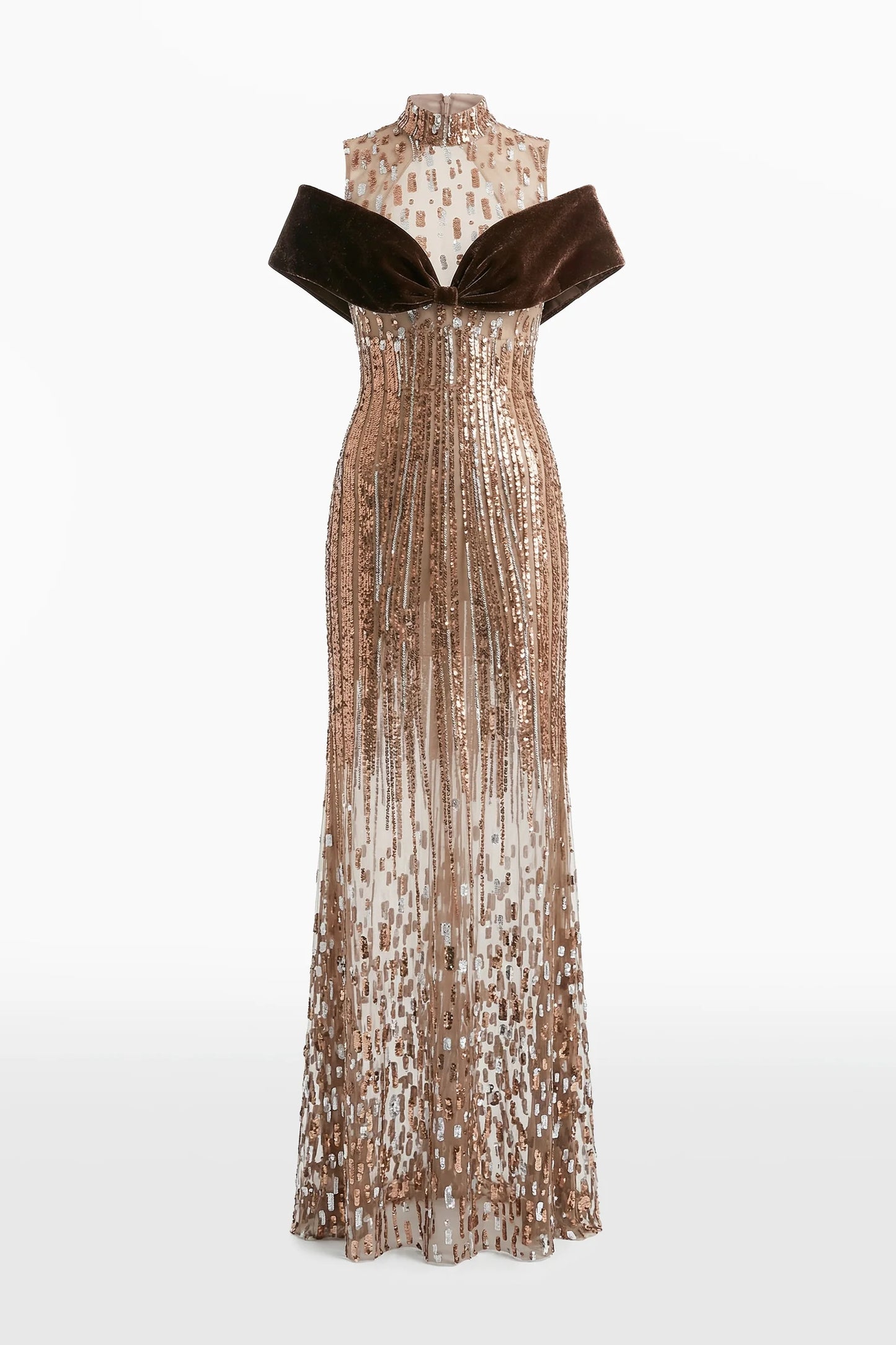 Embroidered Tulle Dress with Velvet Detail