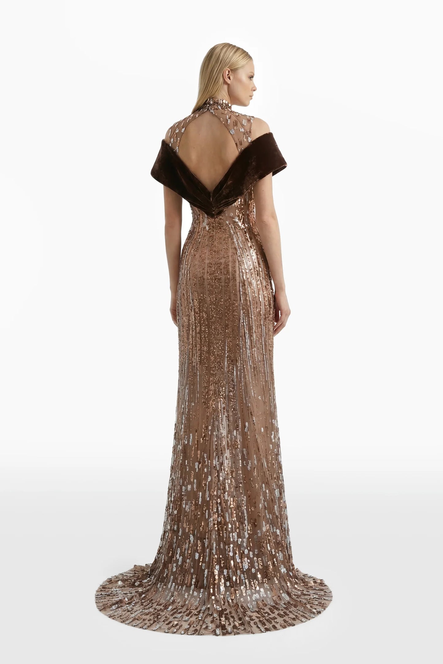 Embroidered Tulle Dress with Velvet Detail