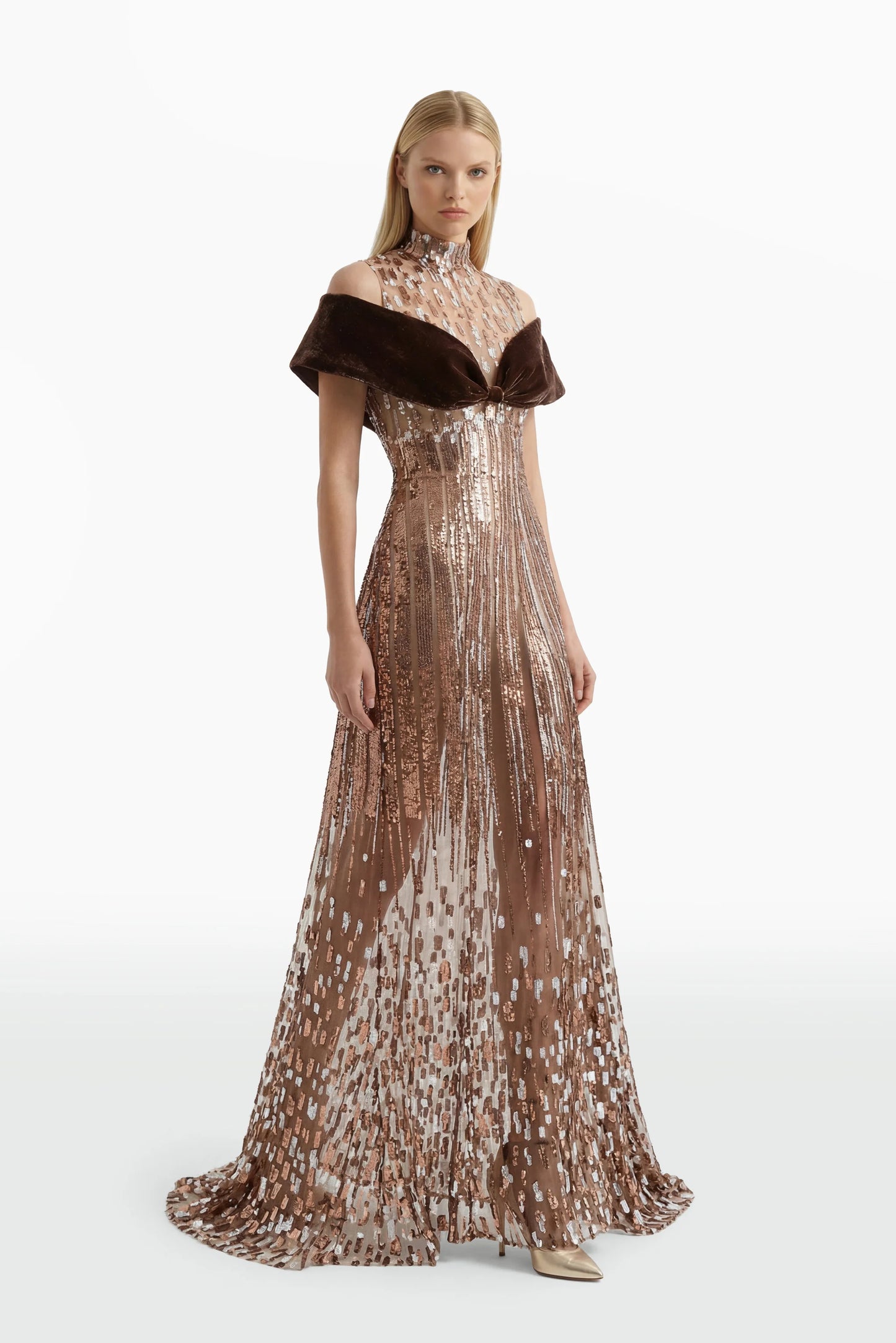 Embroidered Tulle Dress with Velvet Detail