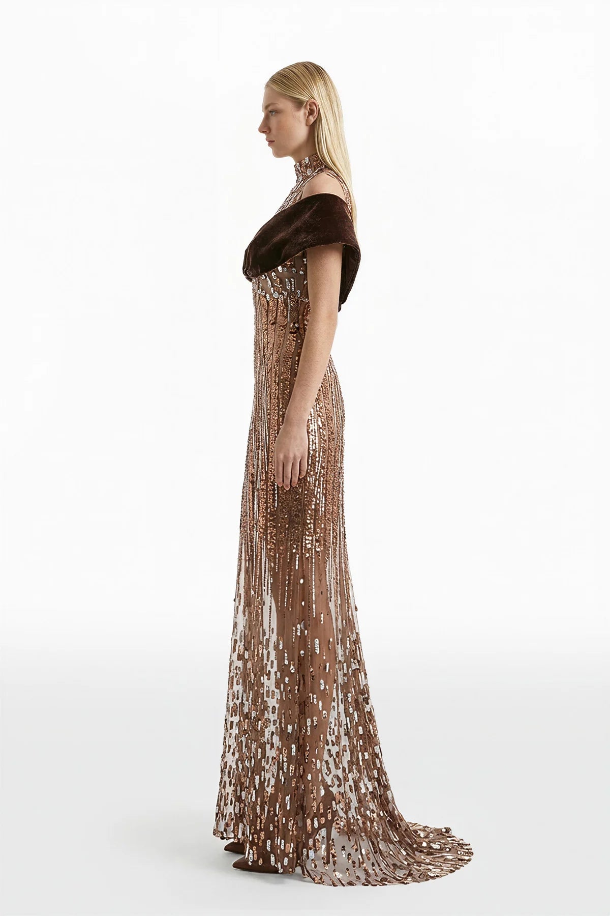 Embroidered Tulle Dress with Velvet Detail