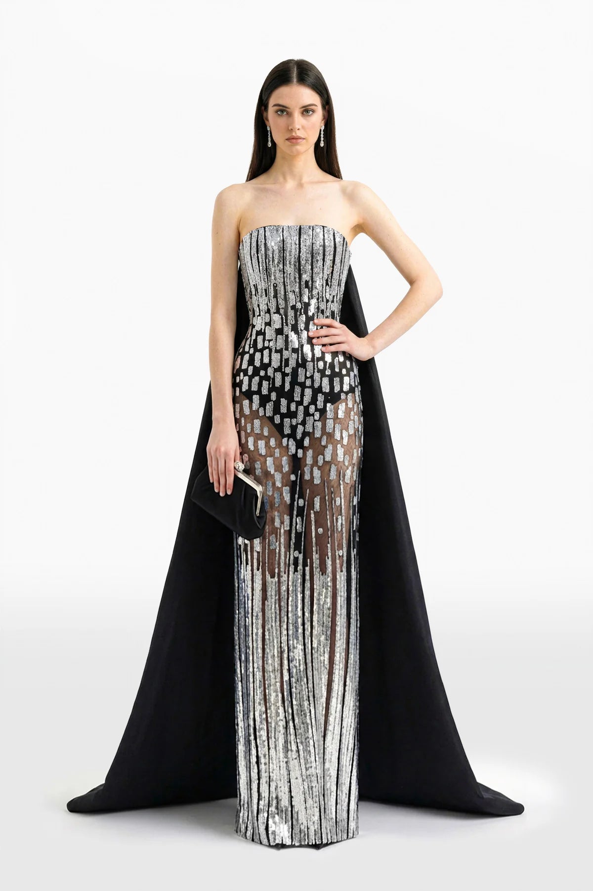 Lined Embroidered Dress with Cape