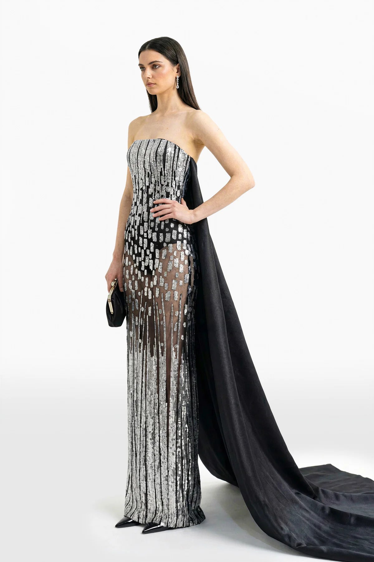Lined Embroidered Dress with Cape