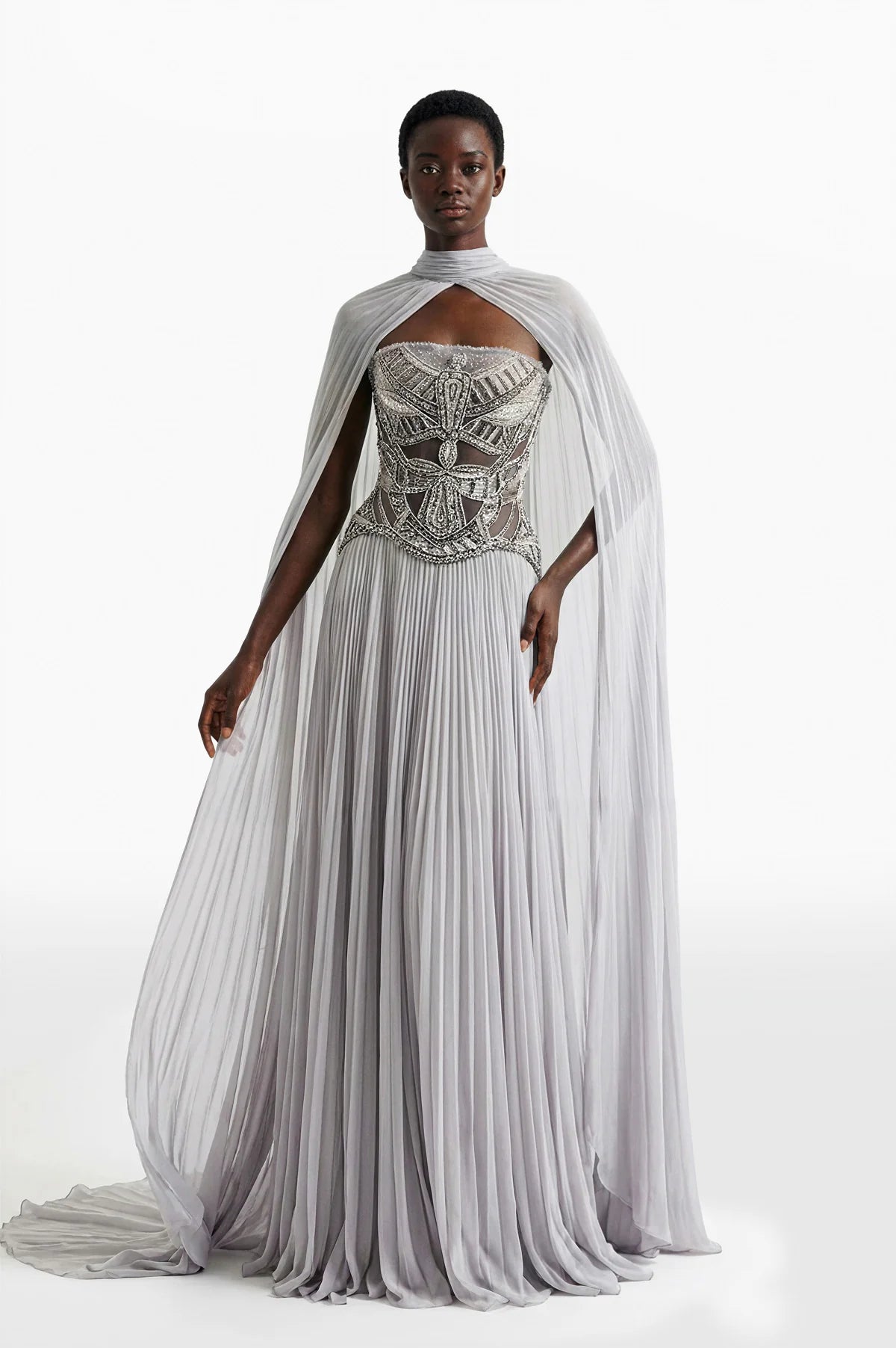 Embroidered Pleated Dress