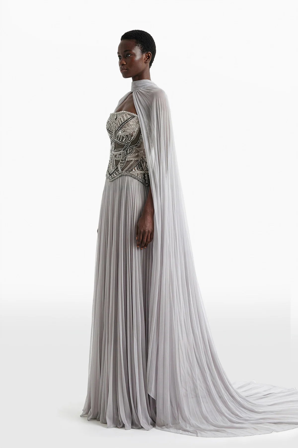 Embroidered Pleated Dress