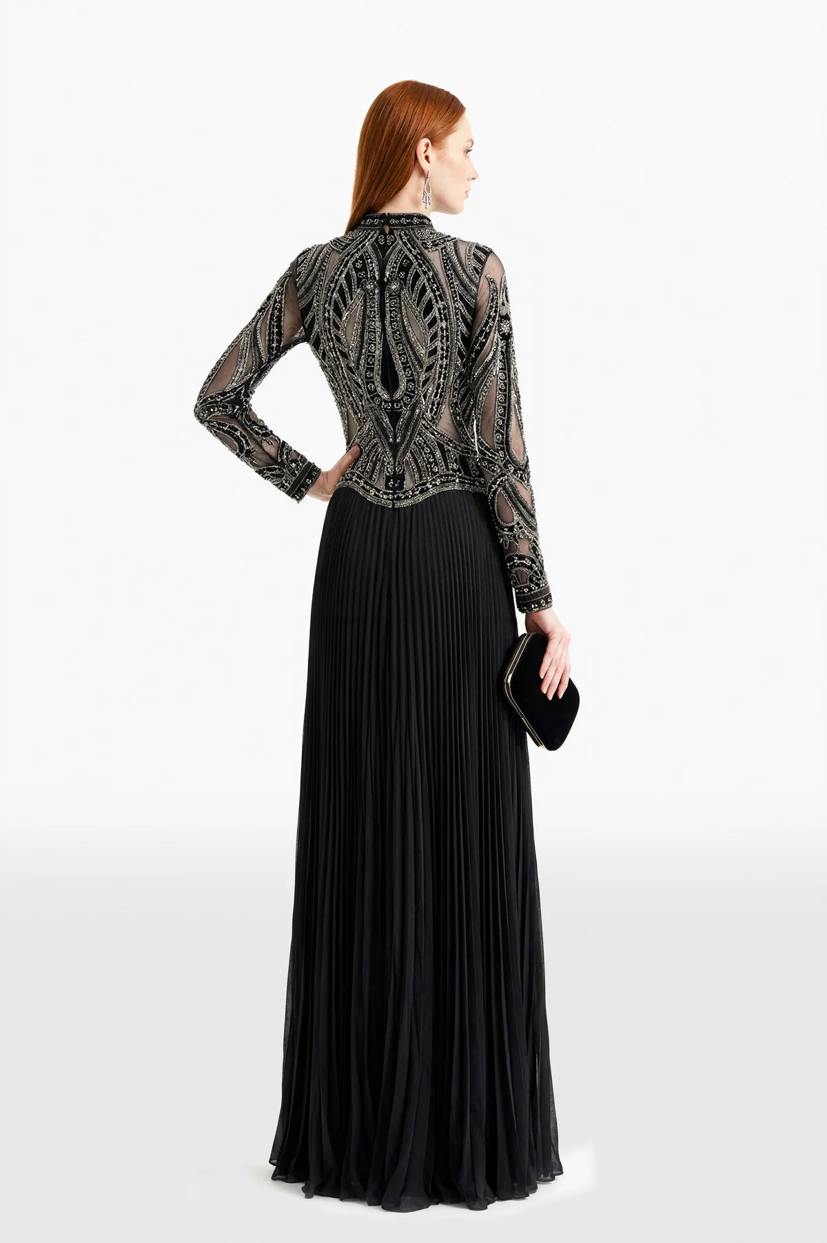 Embroidered Pleated Long Dress