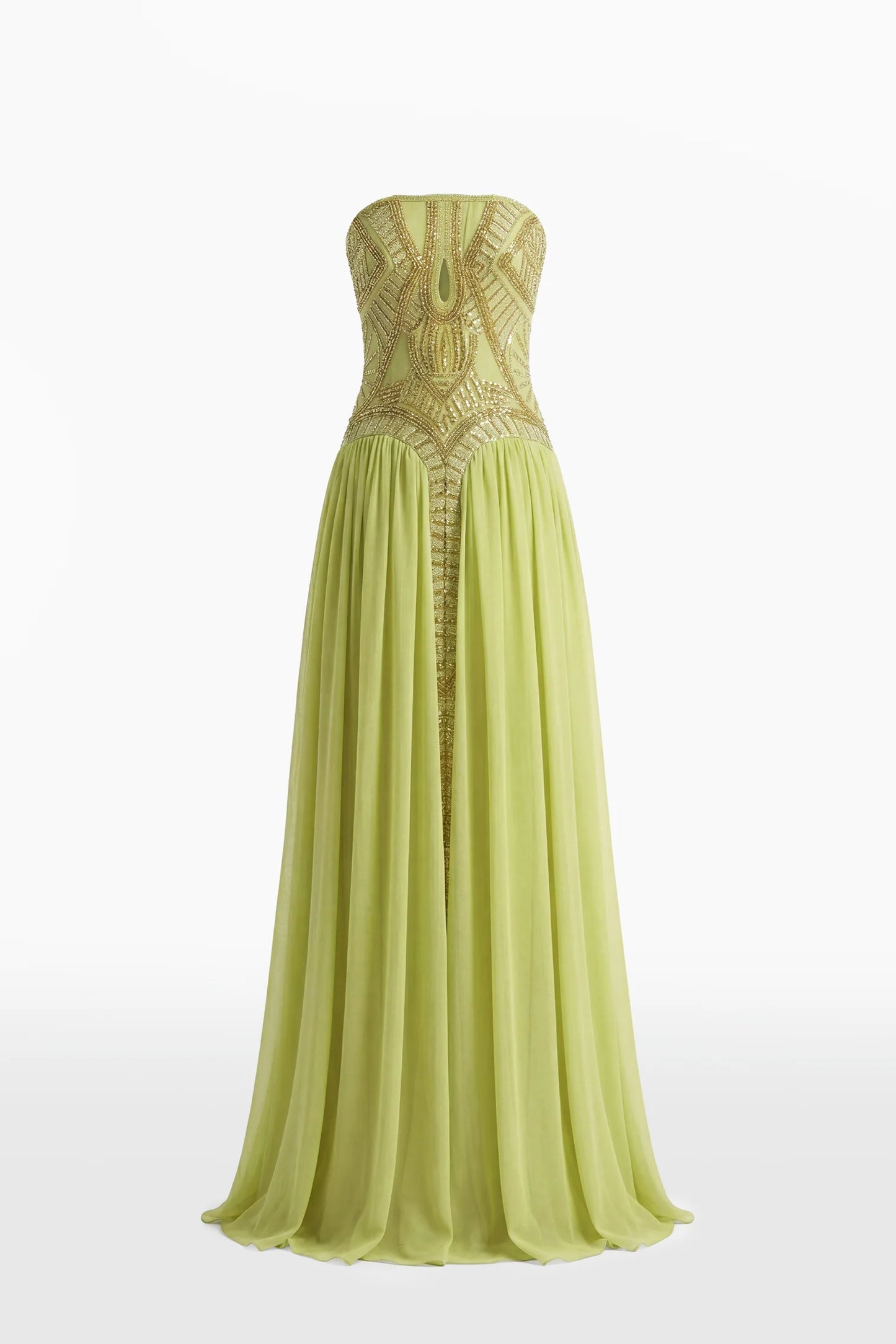 Strapless Embroidered Long Dress