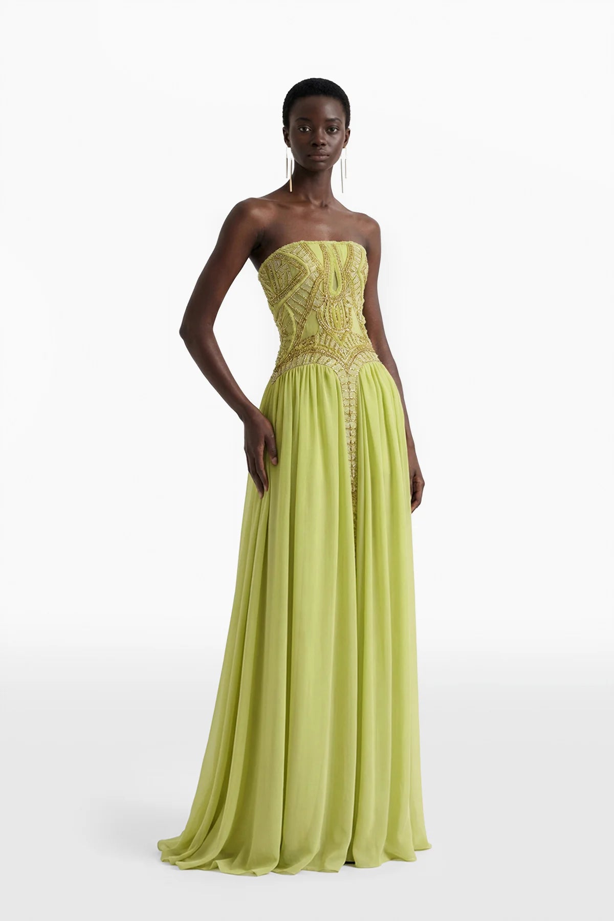 Strapless Embroidered Long Dress