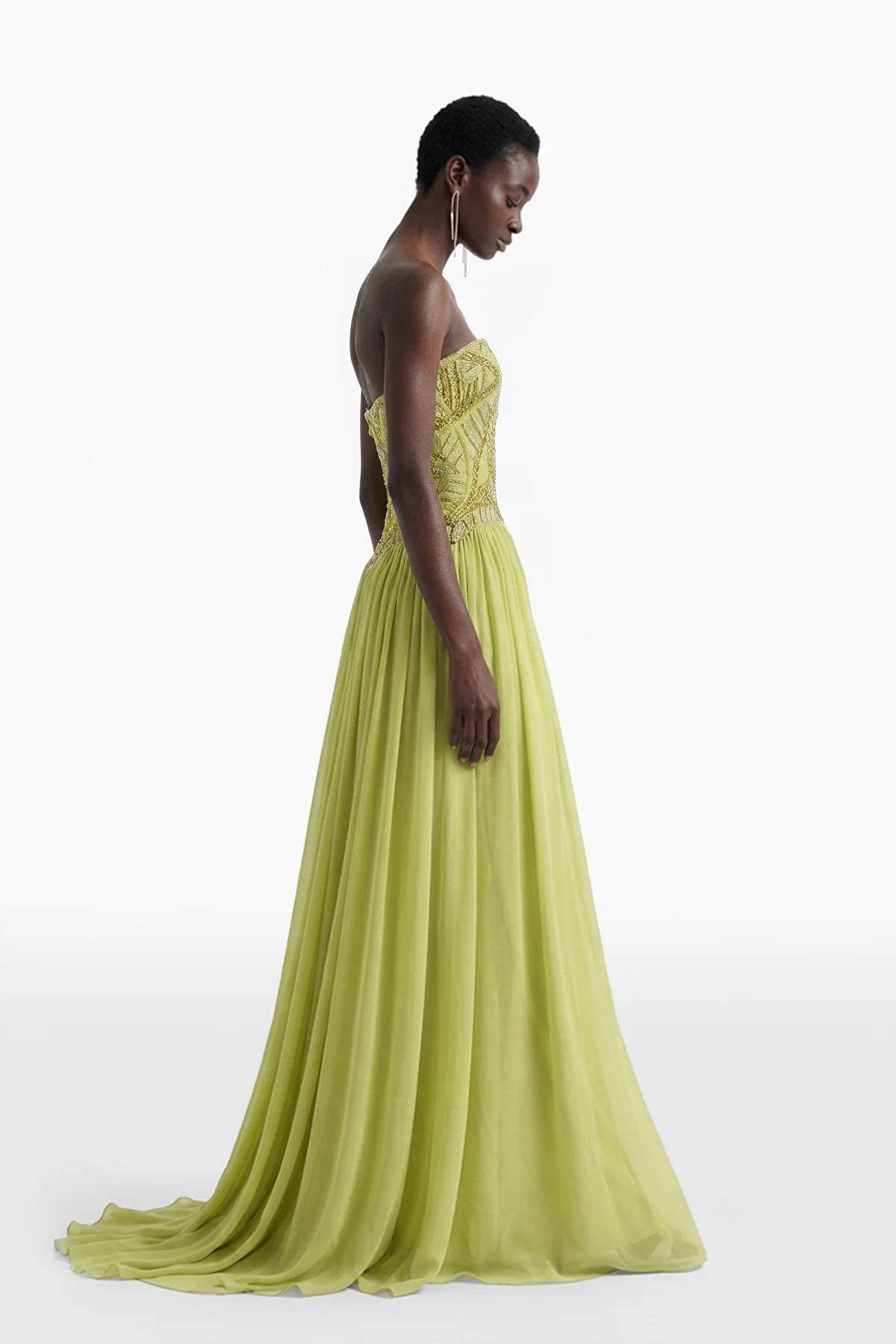 Strapless Embroidered Long Dress