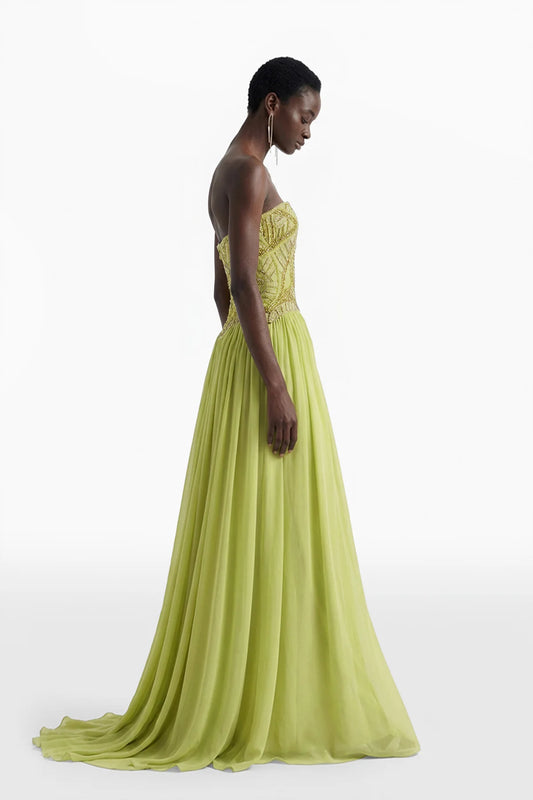Strapless Embroidered Long Dress