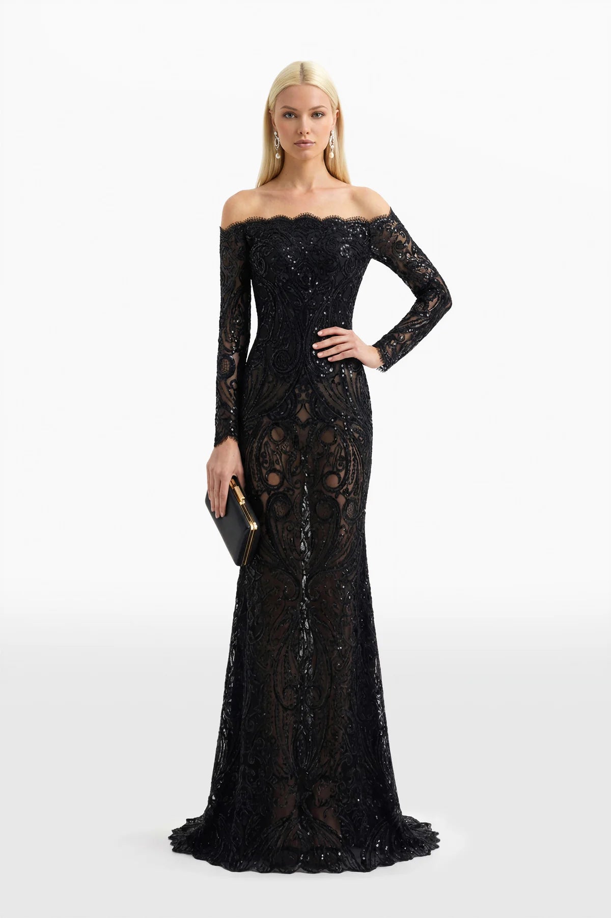 Off-Shoulder Sequined Thread Lace Dress