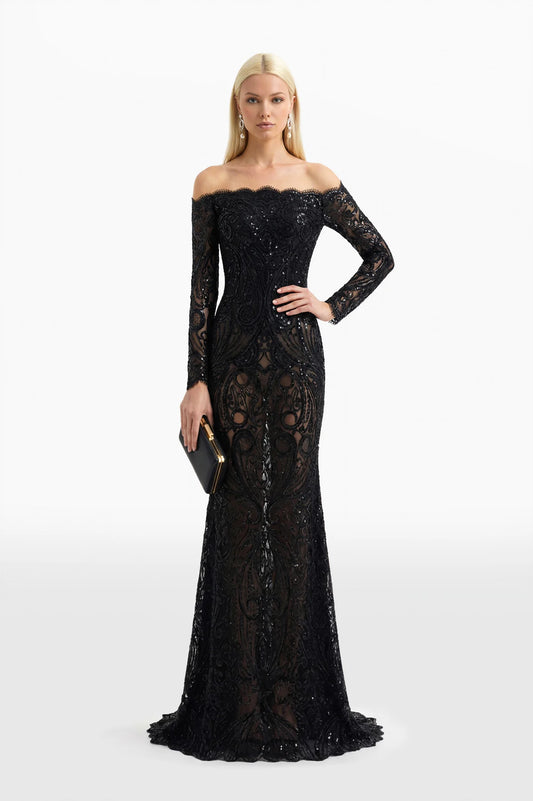 Off-Shoulder Sequined Thread Lace Dress
