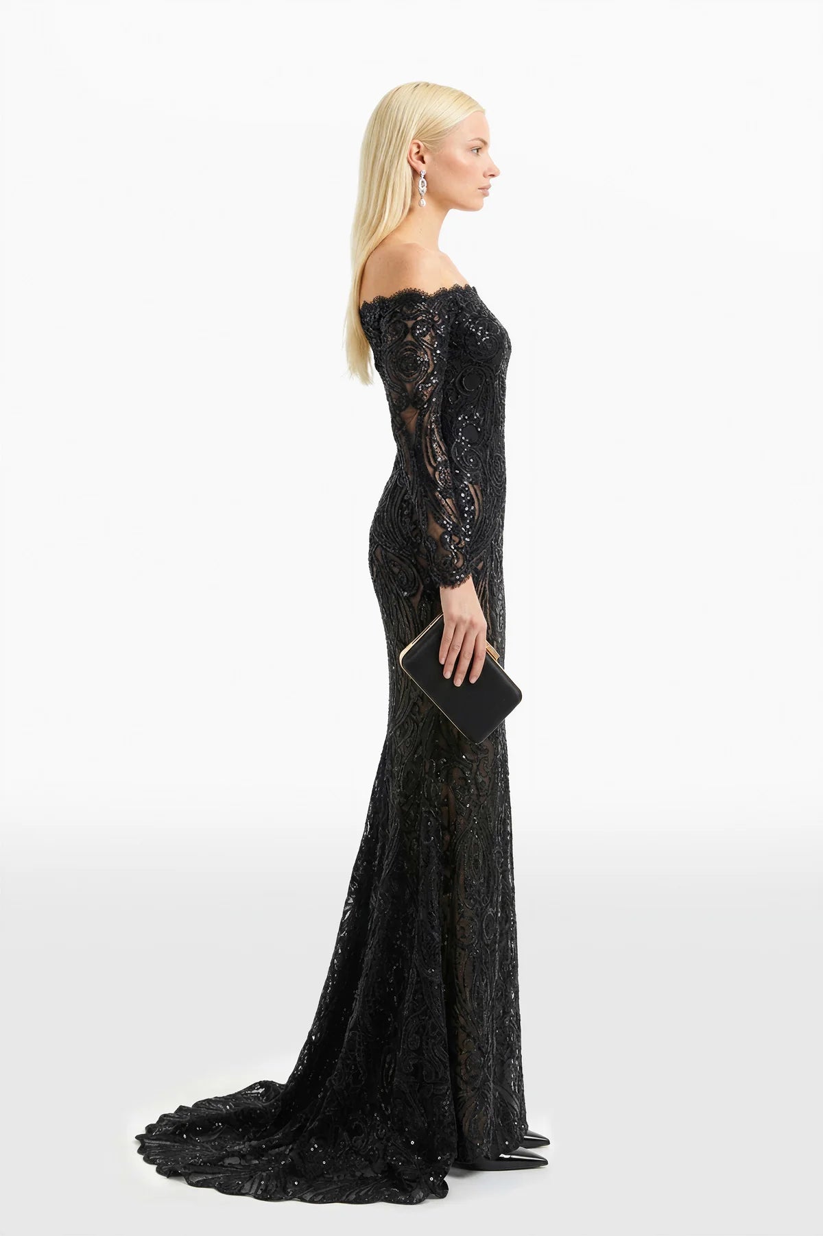 Off-Shoulder Sequined Thread Lace Dress
