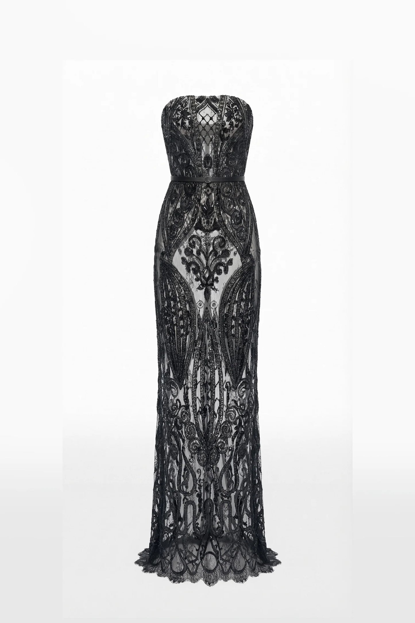 Leather Embroidered Long Dress