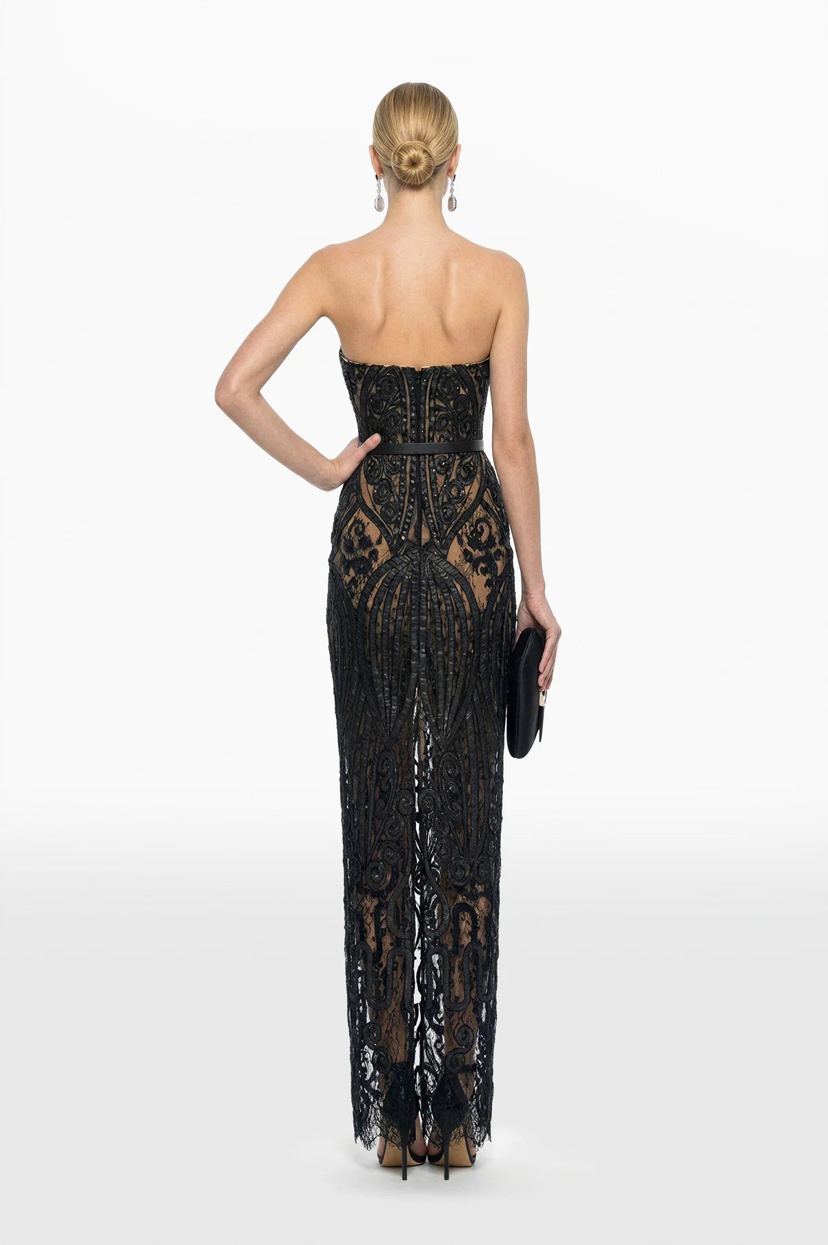 Leather Embroidered Long Dress