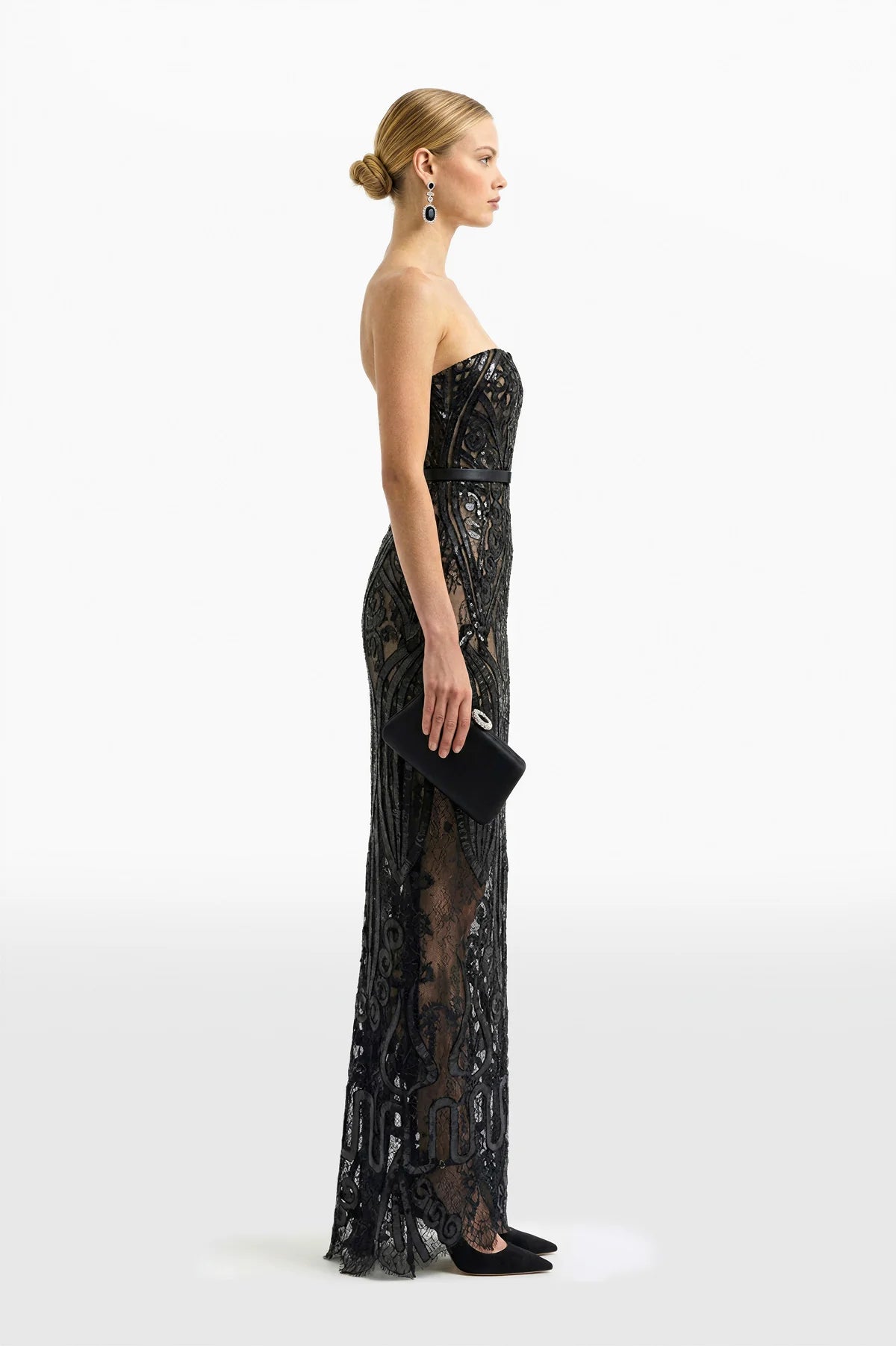 Leather Embroidered Long Dress