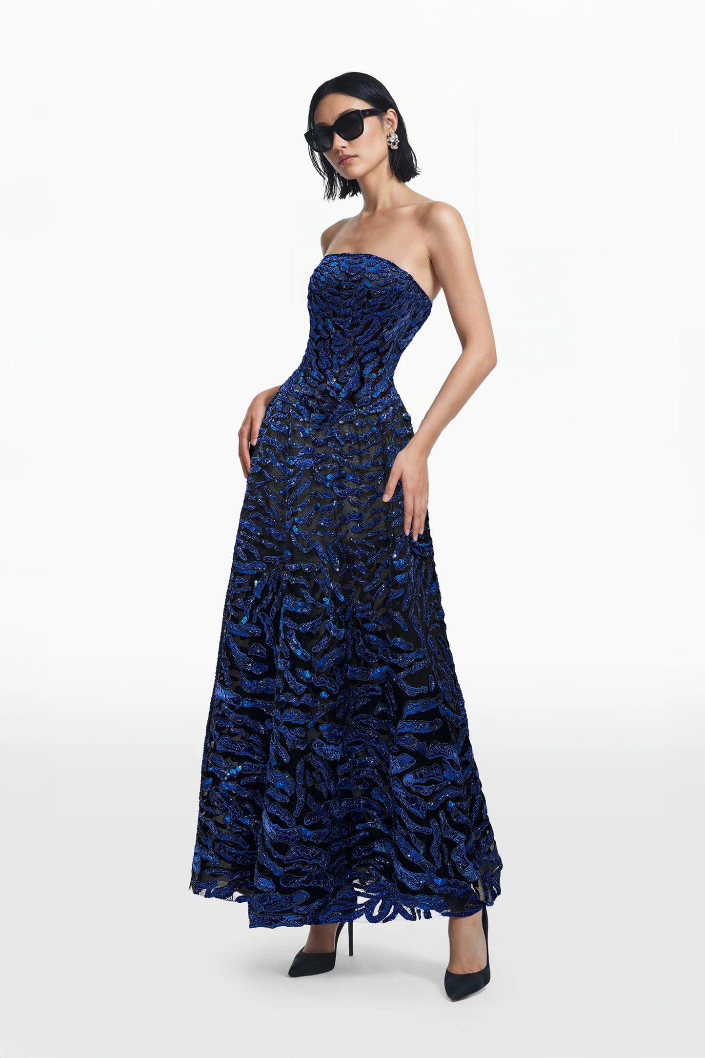 Strapless Embroidered Tulle Dress