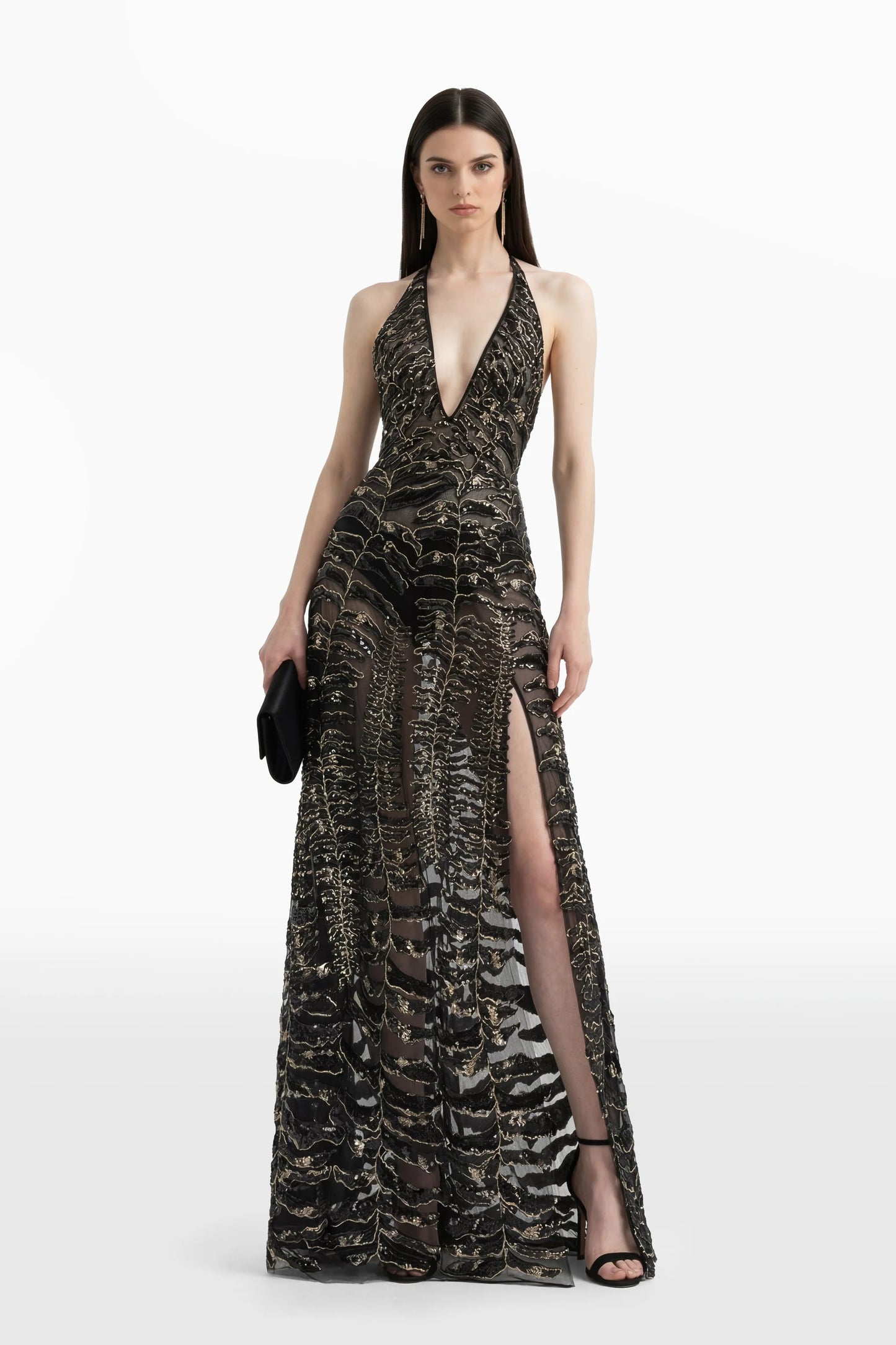 Halter Embroidered Tulle Dress