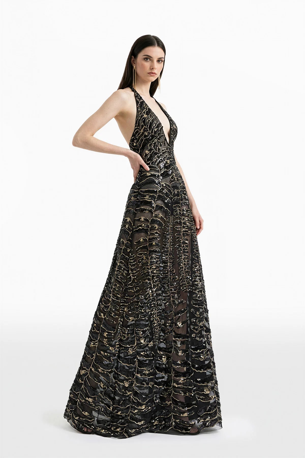 Halter Embroidered Tulle Dress