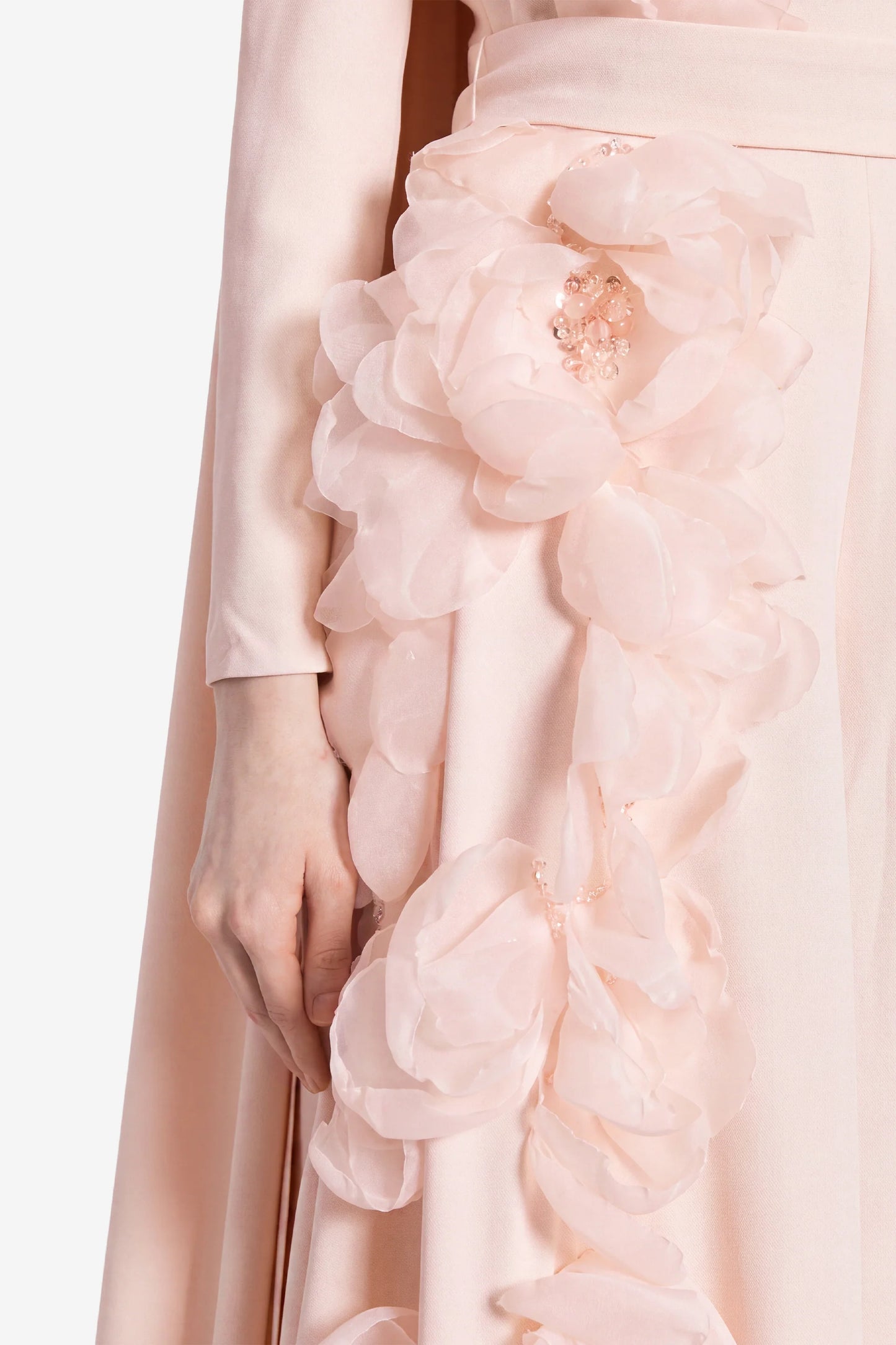Crepe Kaftan Jumpsuit With Organza Flowers