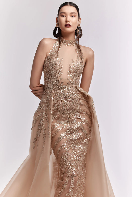 Beaded Gown with Overskirt