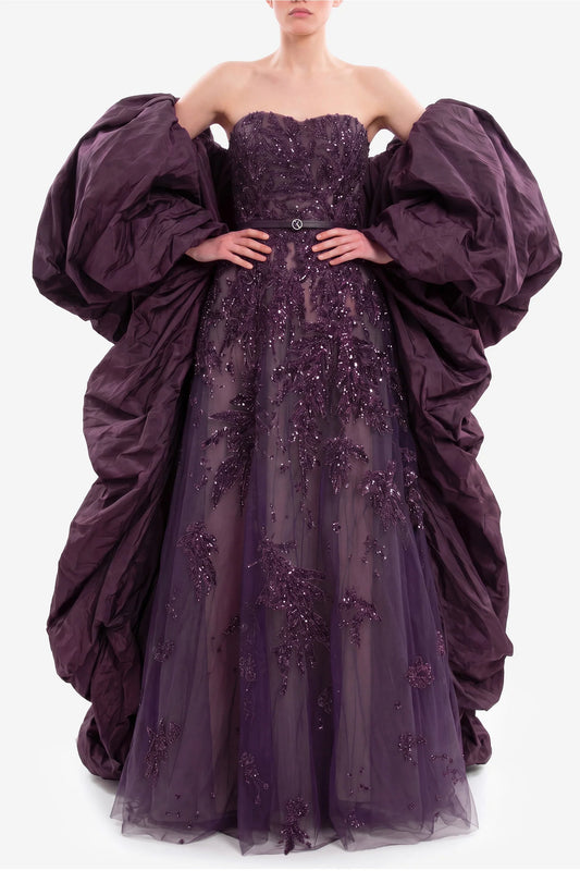 Embroidered Dress & Taffeta Cape