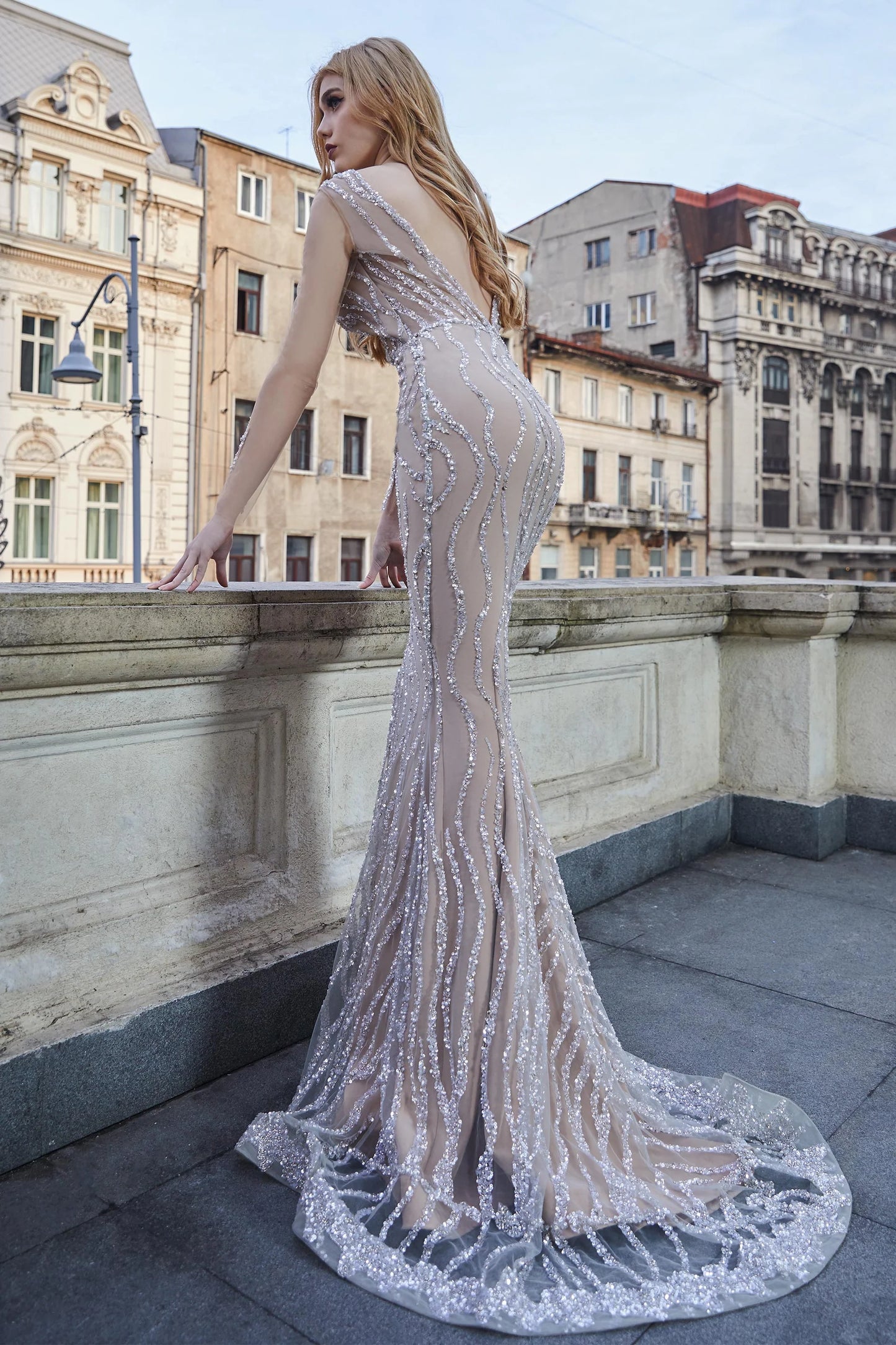 Hand-Sewn Swarovski and Tulle Gown