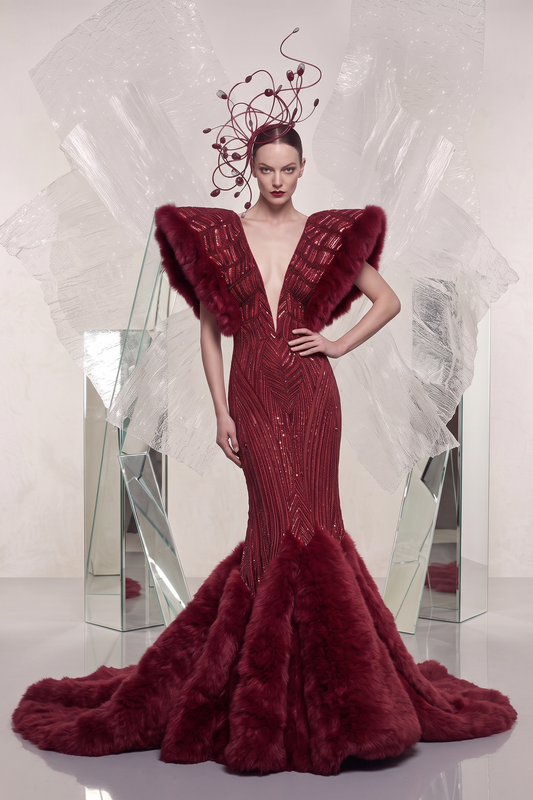 Faux Fur Mermaid Gown