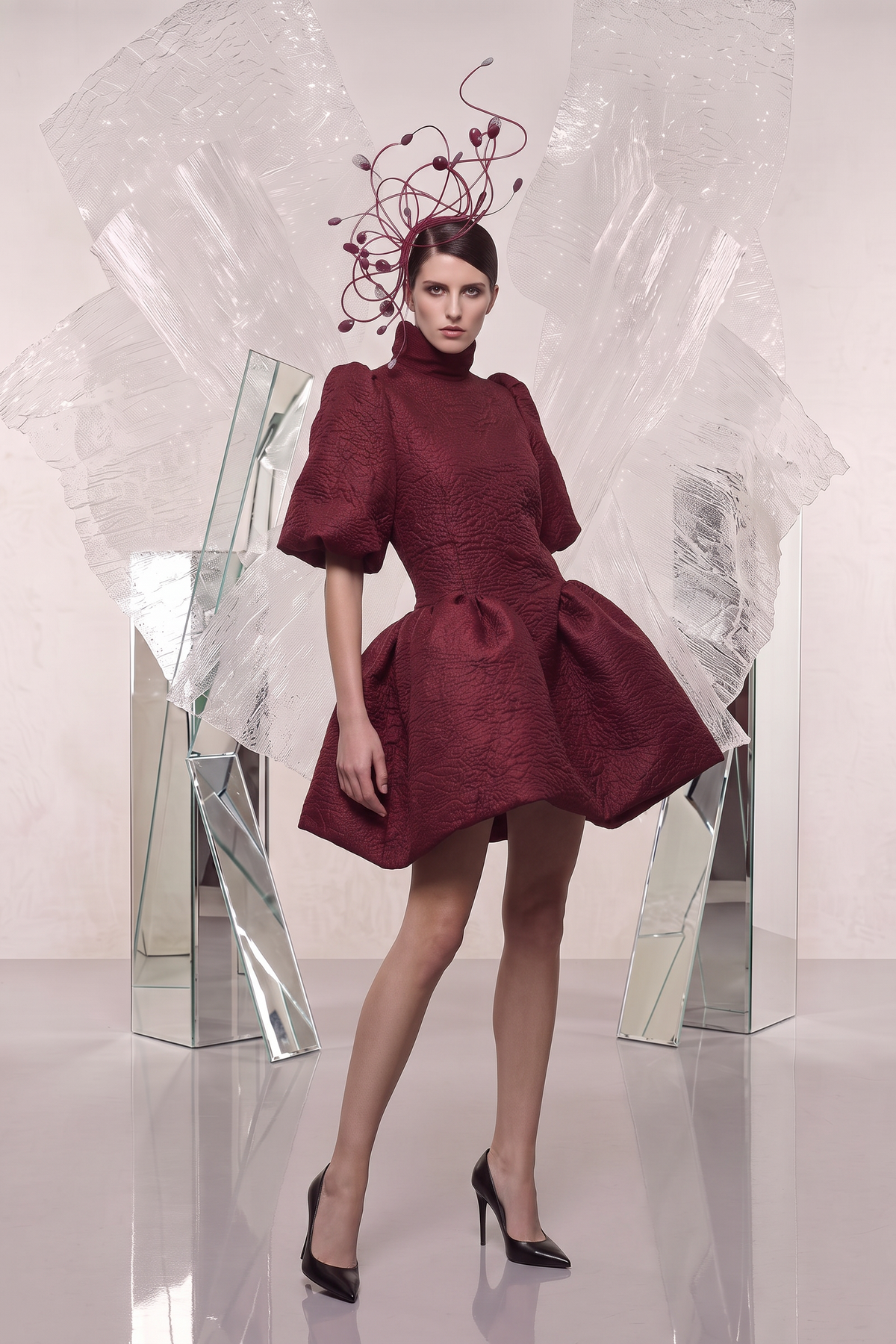 Puff-Sleeve Sculpted Mini Dress
