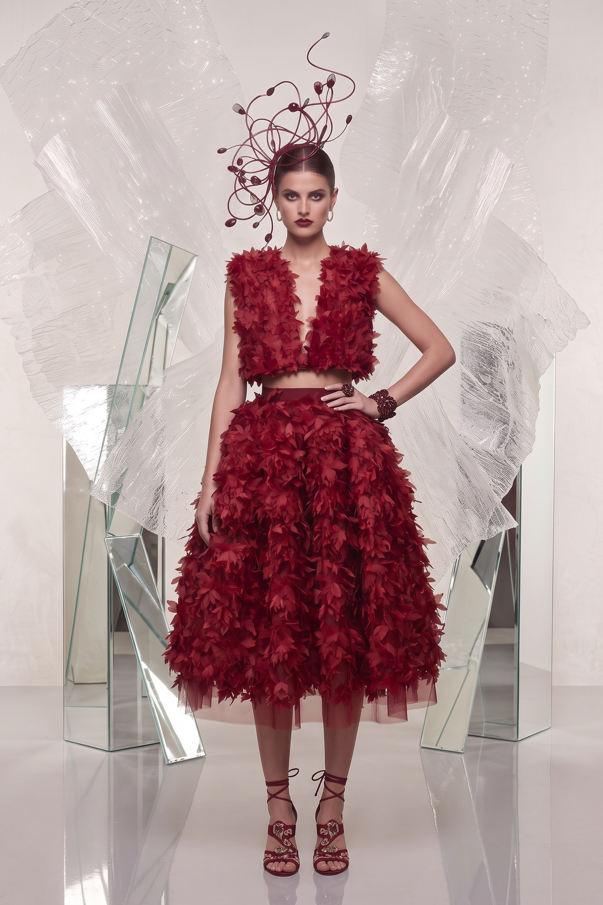 Feathered Two-Piece Set