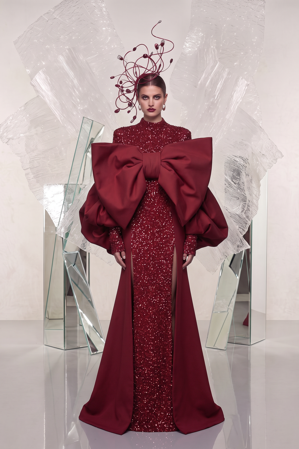 Oversized Bow Sequin Gown