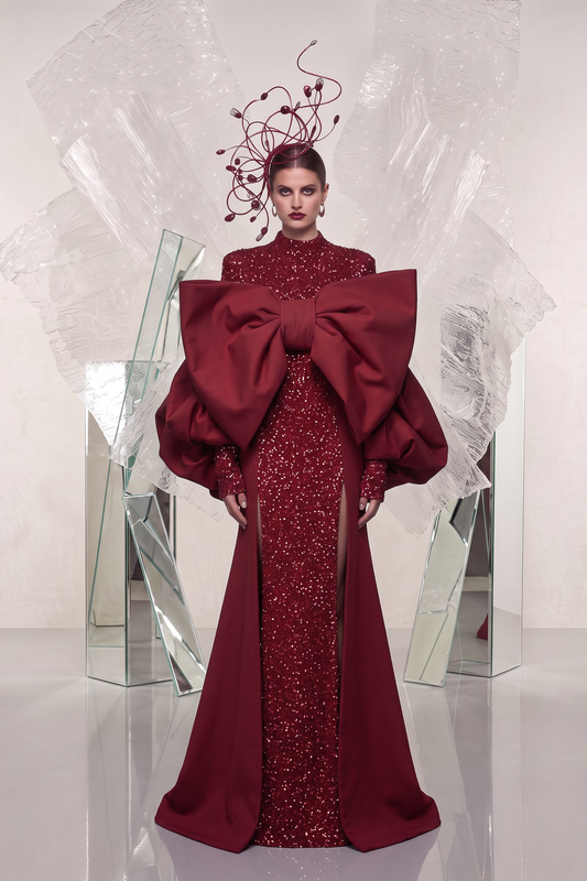 Oversized Bow Sequin Gown