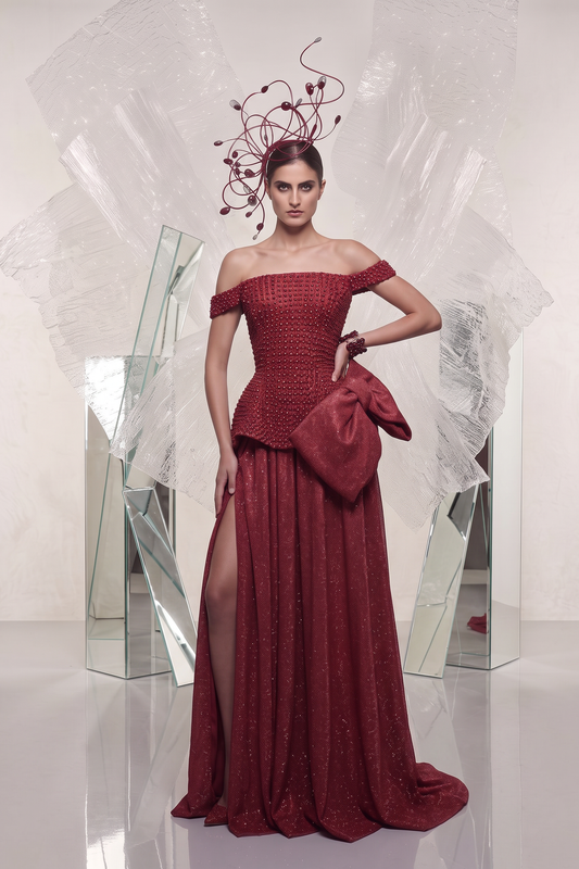 Off-Shoulder Peplum Gown