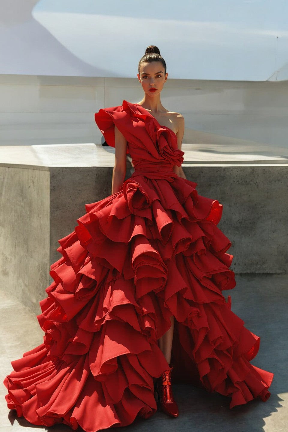 Auraelis Couture Cascading Ruffle Layer Gown - District 5 Boutique ...