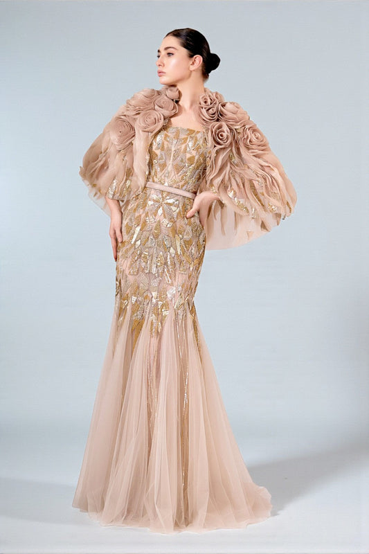 Embroidered Tulle Gown