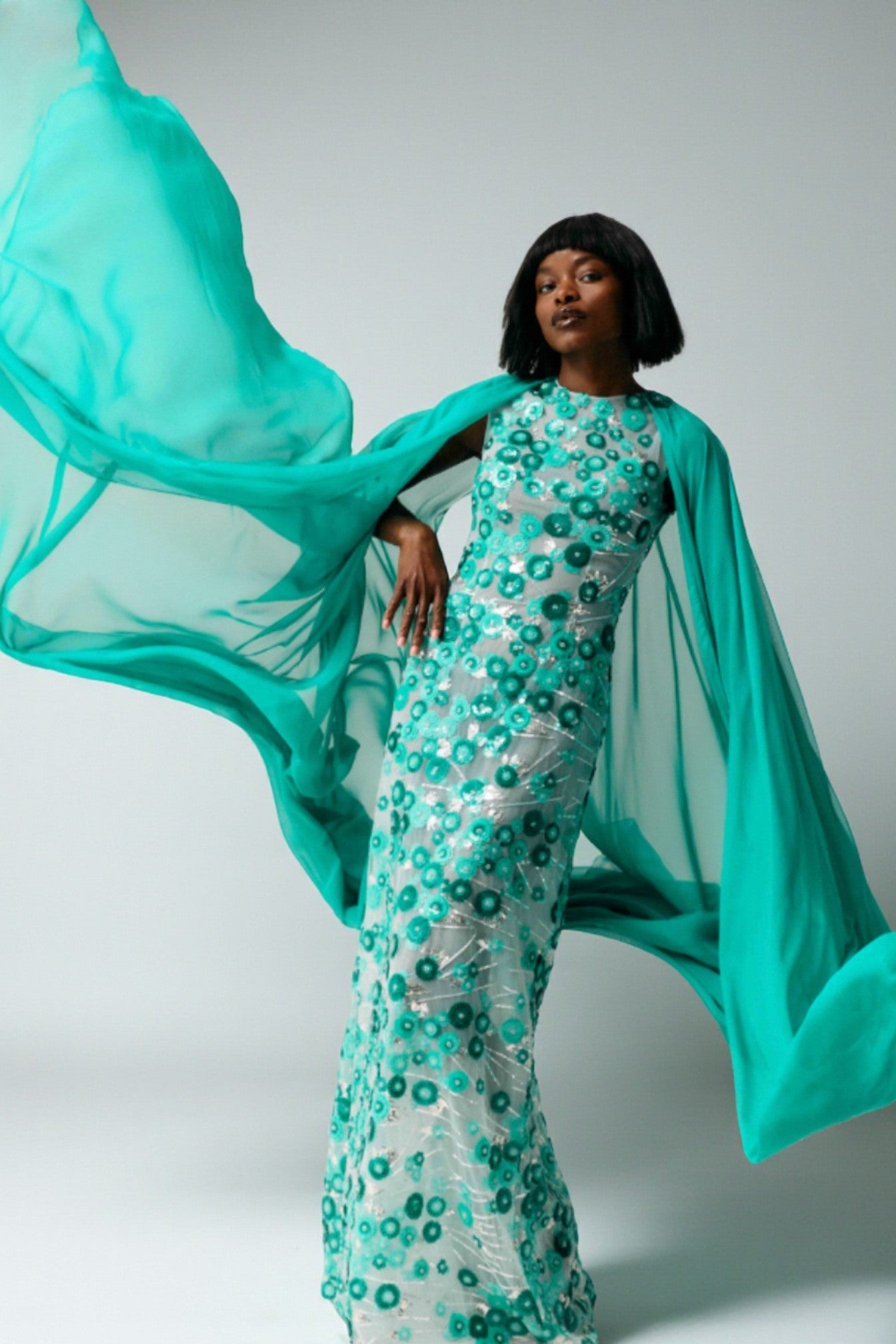 Caped Sleeveless Gown