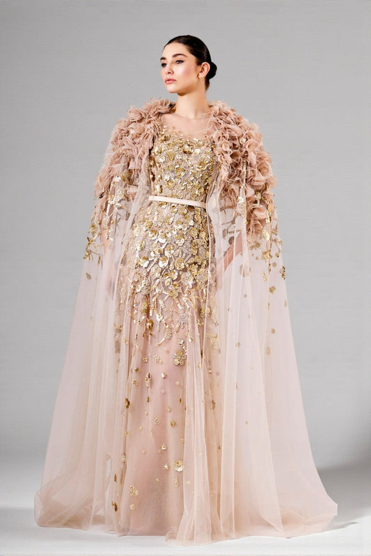 3D Floral Cape Gown