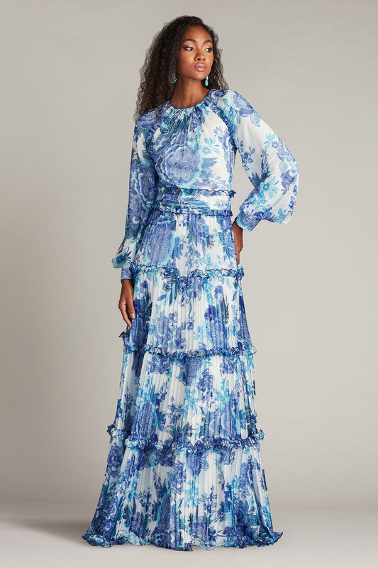 Long Sleeve Ruffled Tiered Gown