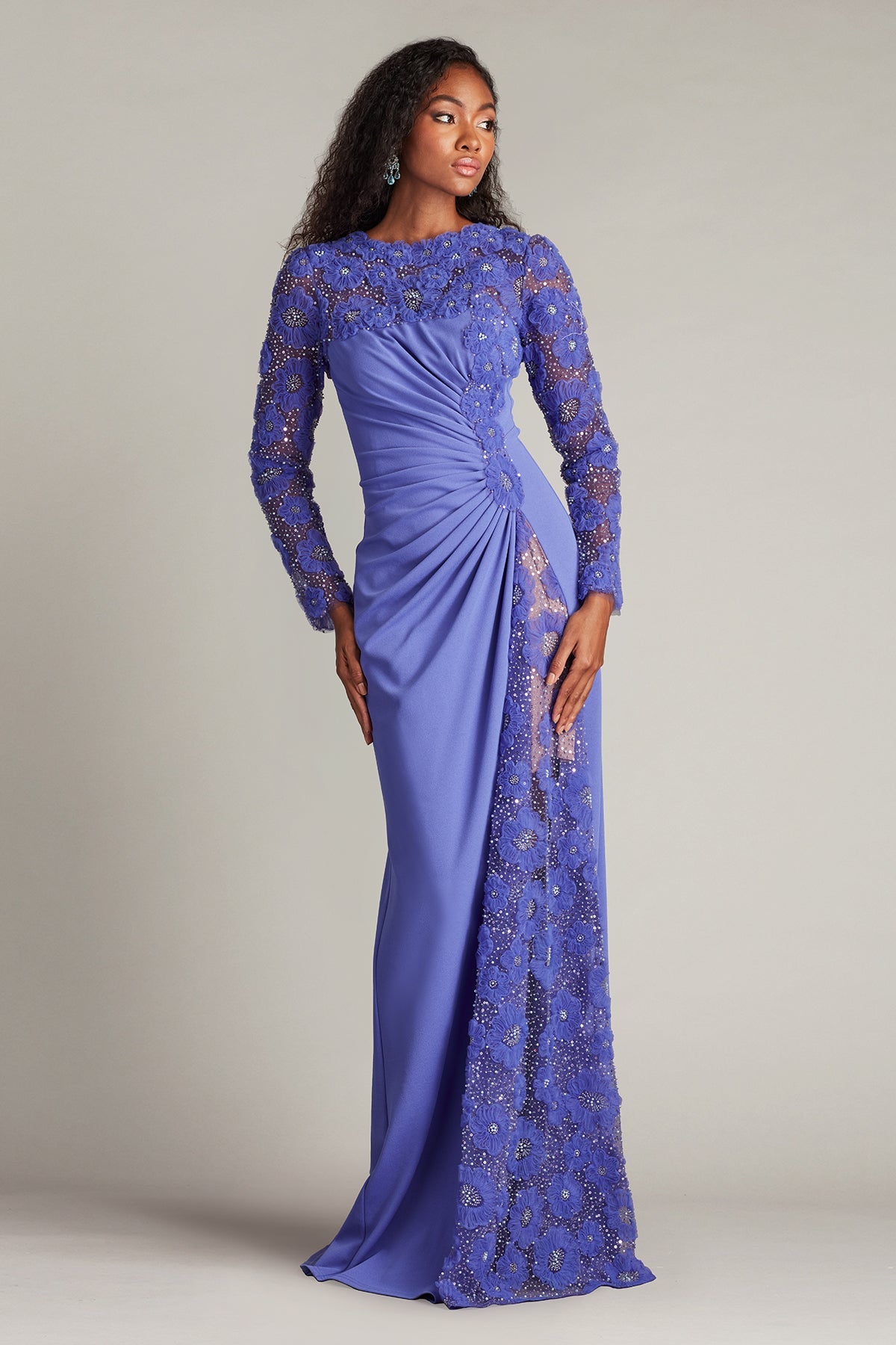 Sequin Floral Embellished Long Sleeve Gown
