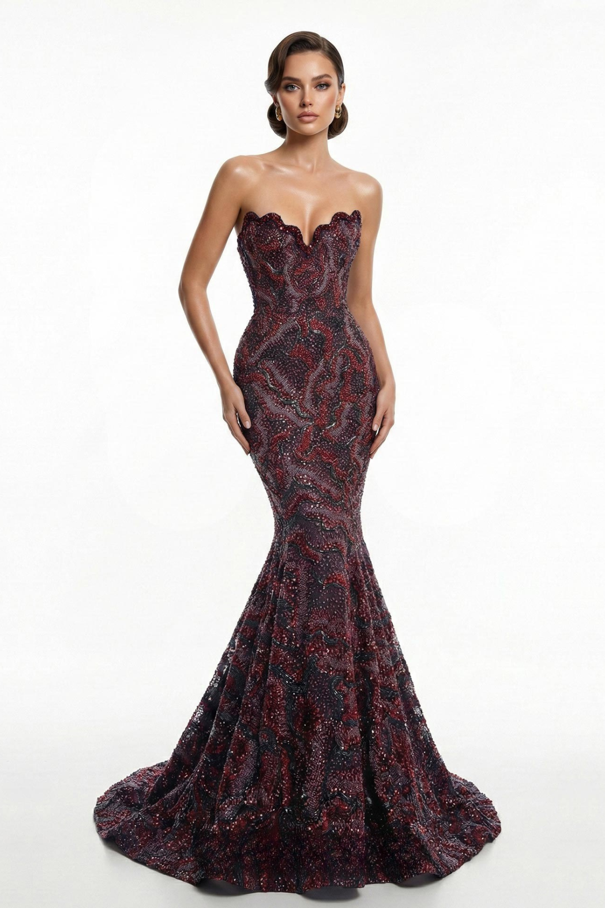 Fully Beaded Wavy Sweetheart Mermaid Gown