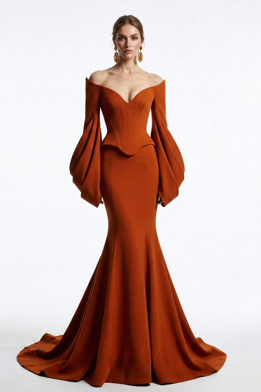 Corseted Off-Shoulder Crepe Mermaid Gown