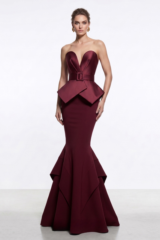 Surplice Satin Mermaid Gown