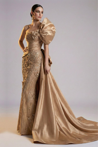 Beaded Floral Appliqué Mermaid Gown