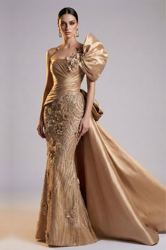 Beaded Floral Appliqué Mermaid Gown
