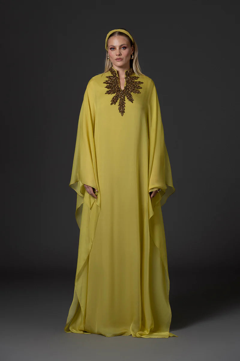 Golden Olive Abaya with Open Neck