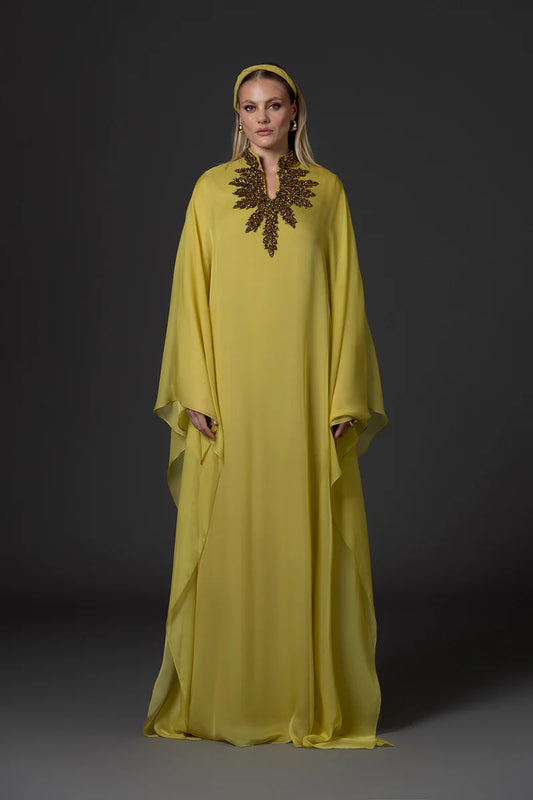 Golden Olive Abaya with Open Neck